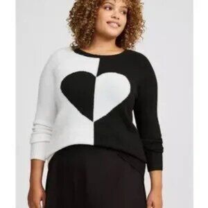 Torrid NWT 1 Black & White Split Heart Sweater Pullover Vegan Cashmere Crew